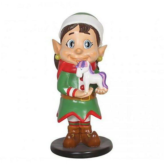 Elf with Toy Unicorn, Red, Green & White