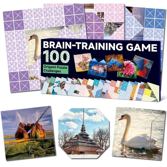 Elfew 100 Origami Puzzle Challenges - Brain-Training Game with Recyclable Paper, 5x12.7cm, Single-Sided Printing, Perfect for Adults