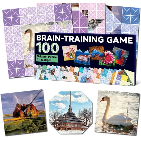 Elfew 100 Origami Puzzle Challenges - Brain-Training Game with Recyclable Paper, 5x12.7cm, Single-Sided Printing, Perfect forAdults