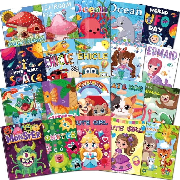 20 Pack Small Coloring Books for Kids Ages 4-8, 320 Coloring and Mazes Pages, Bulk