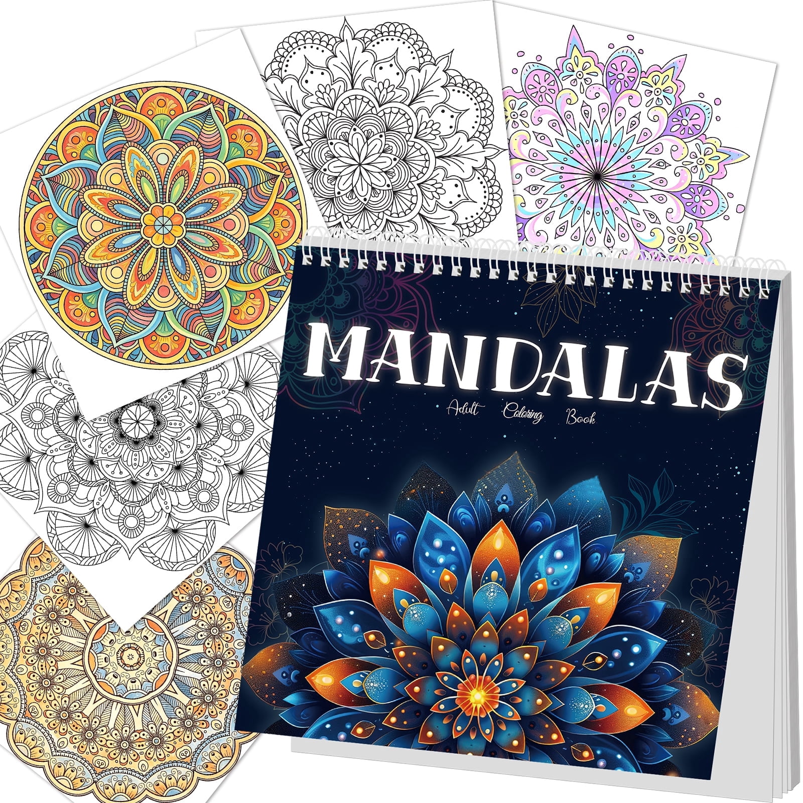 Elfew Mandala Coloring Book for Adults Stress Relief, Spiral Bound