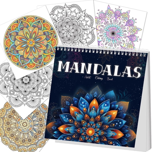 Elfew Mandala Coloring Book for Adults Stress Relief, Spiral Bound Coloring Pad with 35 Original Designs, Art Activities Book as Women Gift