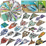 Elfew 24 Models Paper Airplane Kit   48 Sheets Origami Paper, Folding Guide, 24 Unique Plane Designs Jet Fighter, Space Fighter, Etc.
