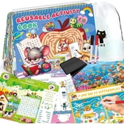 Elfew Reusable Travel Game Set for Kids  Activity Book (30 activities), storage bag, 2 markers, erasable cloth  fun for car, plane, road trips