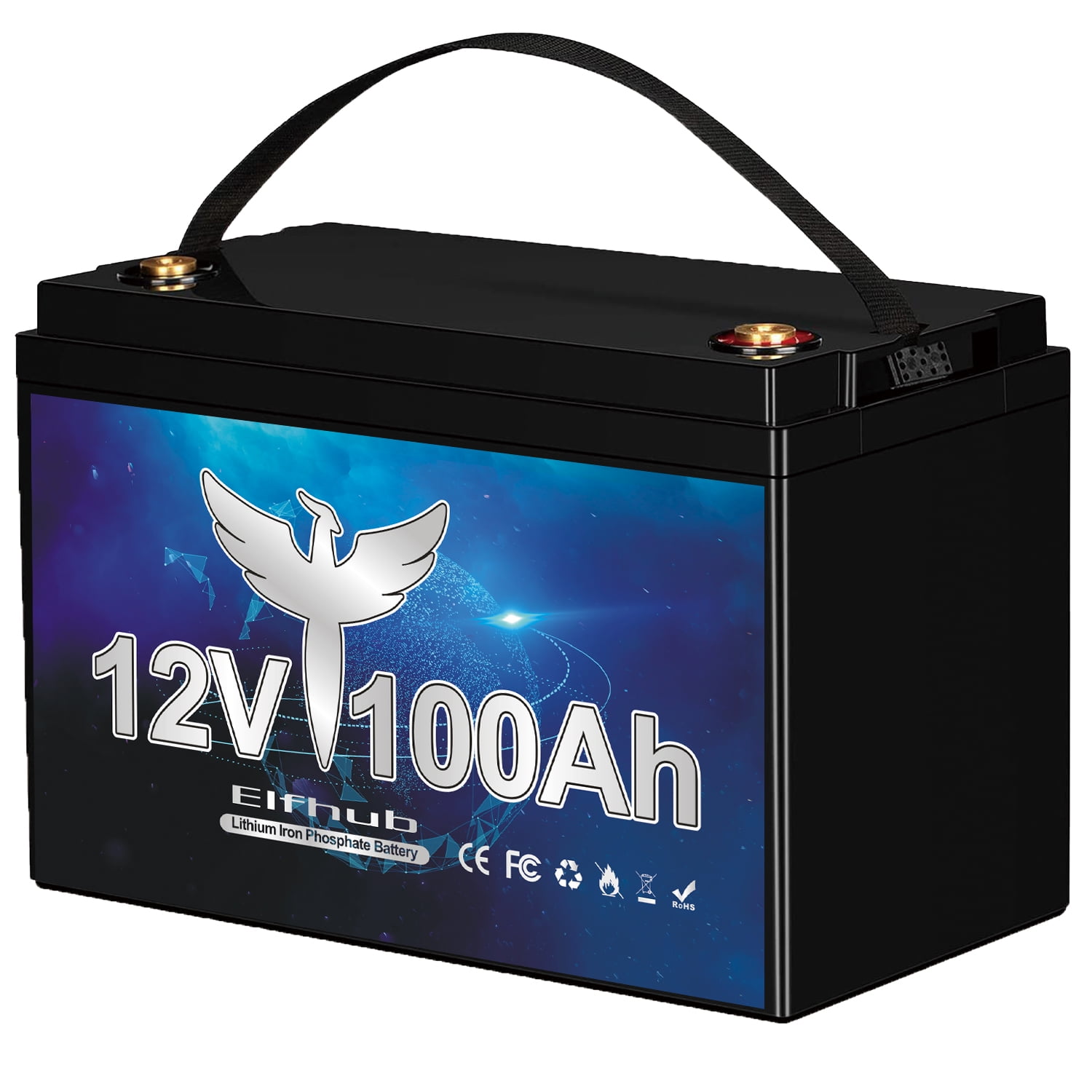 Elfhub 12V 100Ah LiFePO4 Battery with 100A BMS 5000+ Cycles for Camper RV,Support 4S/8P