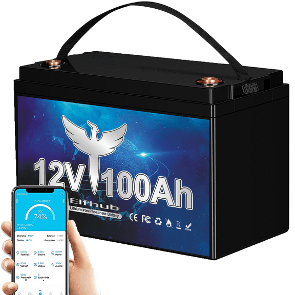 Elfhub LiFePO4 12v 100Ah Bluetooth Lithium Battery