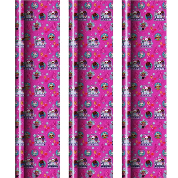 Elfie's Enchanted Companions Pink Gift Wrapping Paper, 20 Sq ft (3 Rolls) Premium Gift Wrap EasyCut Back Grid Lines Christmas Holiday Thanksgiving Party Prizes Supply with Bonus Canzonet Tag