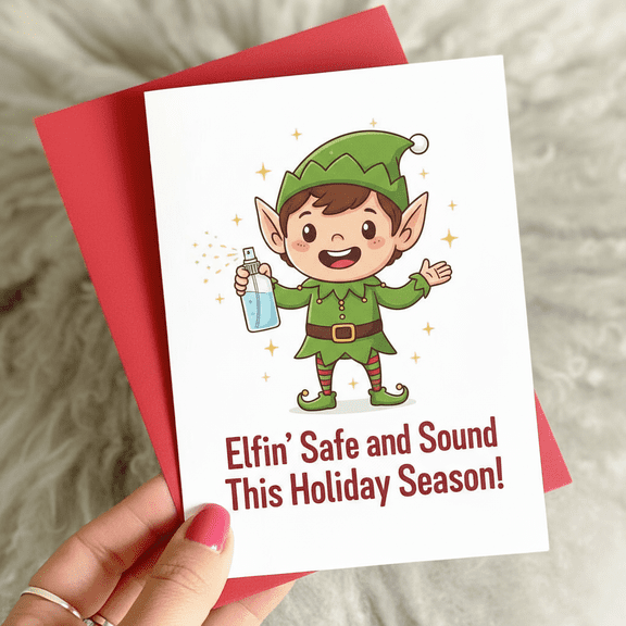 Elfin' Safe and Sound Holiday Card Cute Holiday Greeting with Elf Design Envelope Included, Blank Inside Perfect for Spreading Cheer This Season