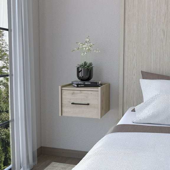 Elfrida Wall-Mounted Nightstand: Sleek Single Drawer, Spacious Top Shelf Modern Bedroom Decor