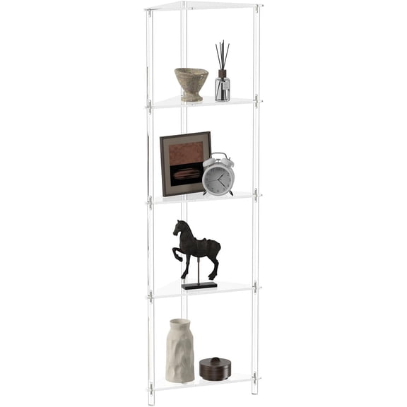 Elgaf Acrylic 5-Tier Corner Shelf Stand, 11.7'' W Corner Display Shelves | Triangle Storage Shelf for Collectibles, Plants, Books, 11.7 D x 11.7'' W x 53.3'' H, Clear