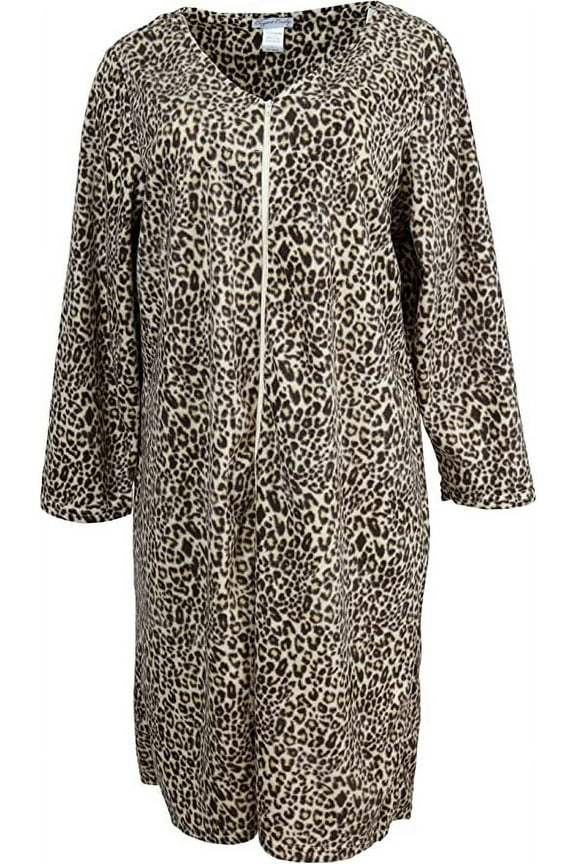Elgant Emily Women's 100% Polyester Fleece Zipper Front Duster Robe-Classic Cheetah Print-Small