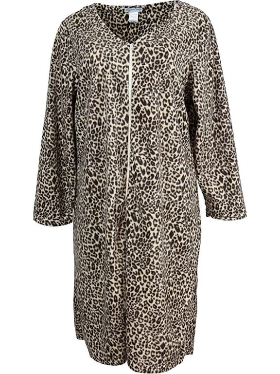 Elgant Emily Women's 100% Polyester Fleece Zipper Front Duster Robe-Classic Cheetah Print-XLarge