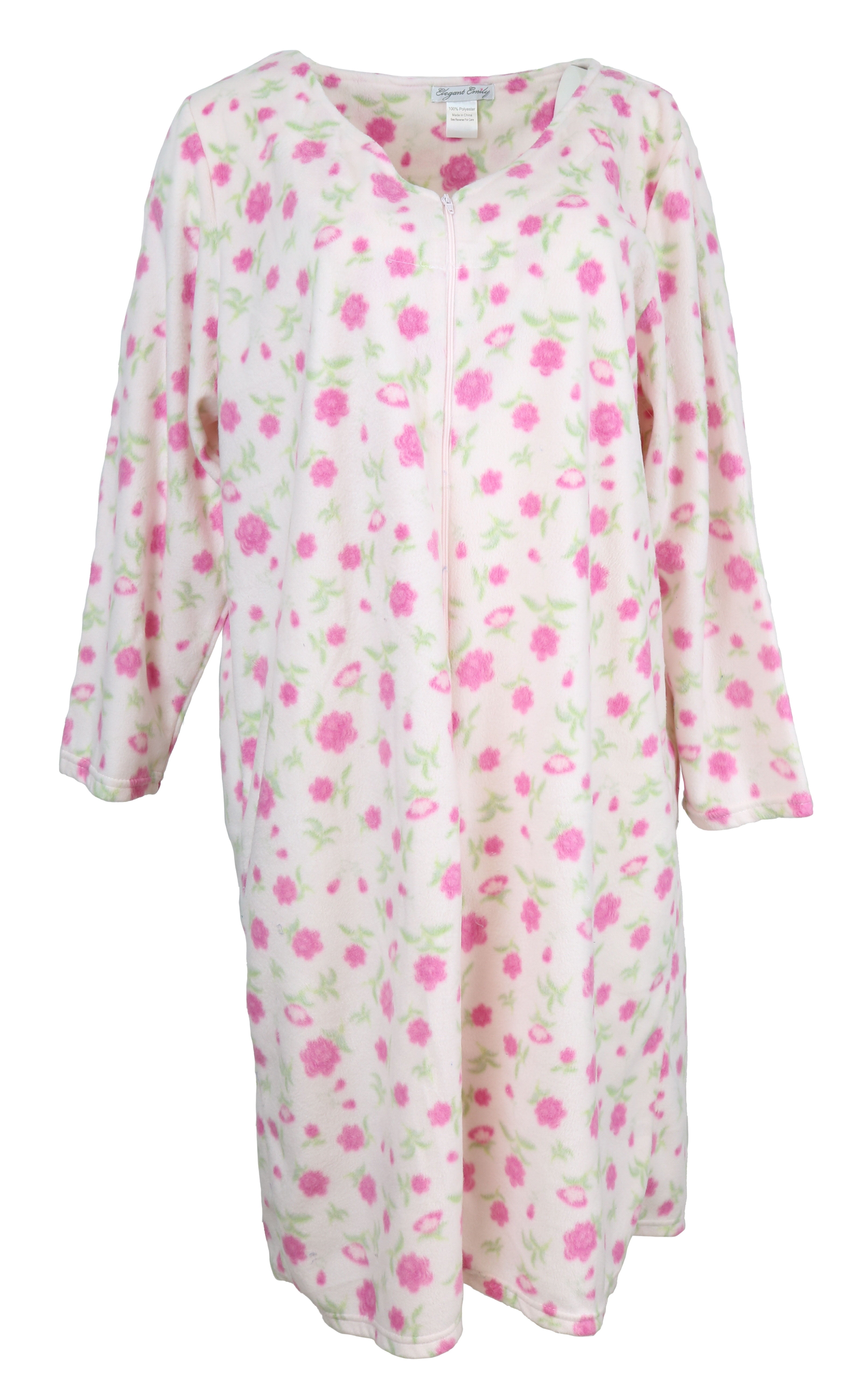 Polyester Woman's Robe Elgant Emily Women's 100% Polyester Fleece Zipper Front Duster Robe ...