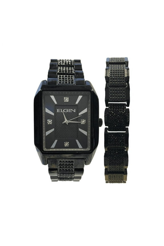 Adult Adult Male Analog Wristwatch and Bracelet Set in Gun Metal and Pave Design (FG160044ST)