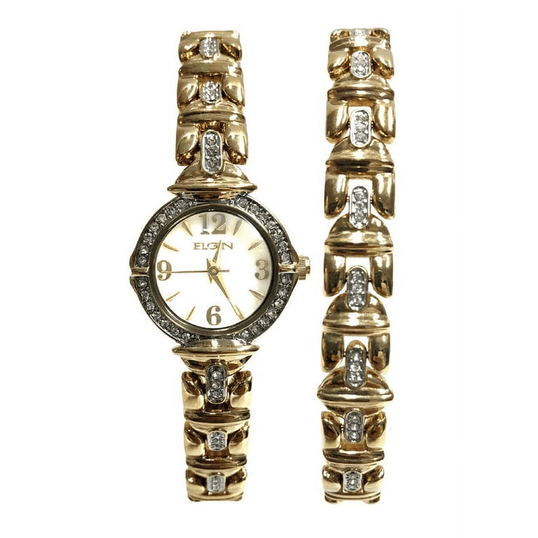 ELGIN gold ingot レディース腕時計 Elgin Gold Plated Analog Quartz Watch with Round Mother of Pearl