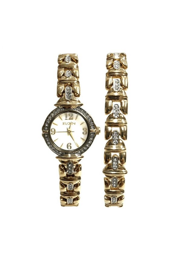 Gold Plated Analog Quartz Watch with Round Mother of Pearl Dial, Women's (EG17011ST)