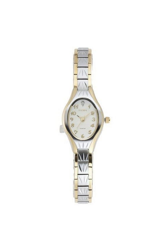 Adult Female Analog Wristwatch in Two-Tone with Oval Dial Metal Bracelet (EG8076)