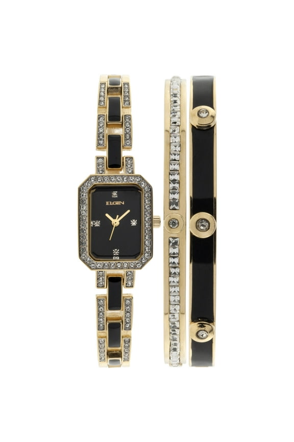 Adult Female Black Gold Watch and Bracelet Set (EG9012ST)