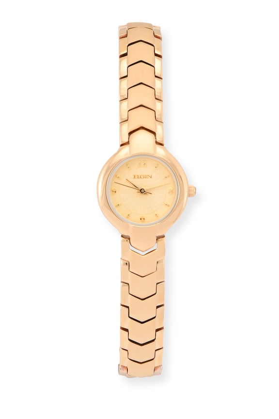 Elgin Women's Analog Wristwatch, Gold Toned Round Case and Band, Water Resistant