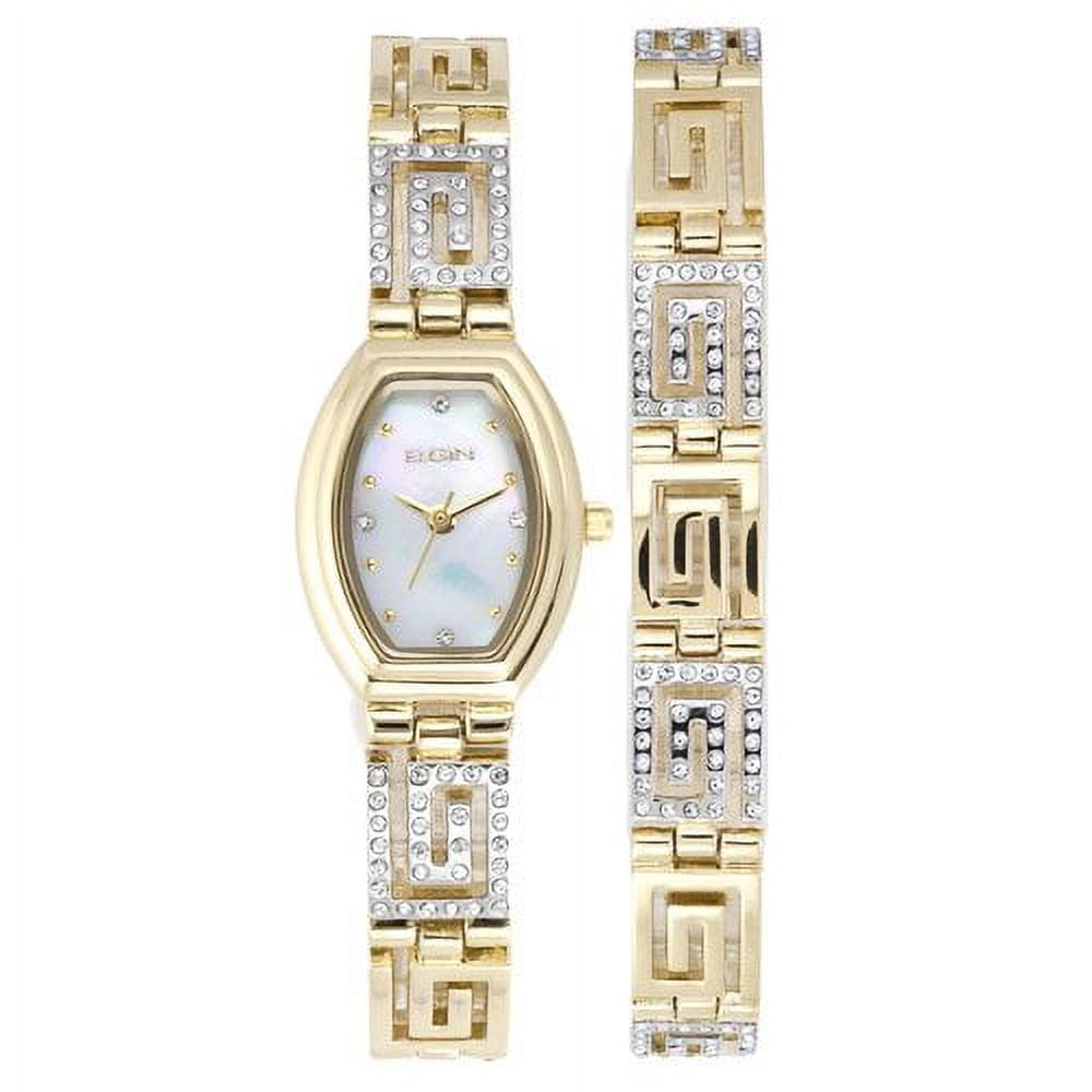 Elgin Adult Female Greek Key Watch and Bracelet Set (EG8092ST