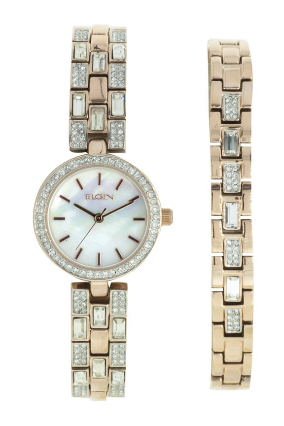 Adult Female Round MOP Dial Analog Watch and Bracelet Set (EG10003ST)