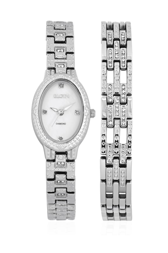 Adult Female Silver 2 Piece Set Analog Watch and Bracelet, EG170016ST