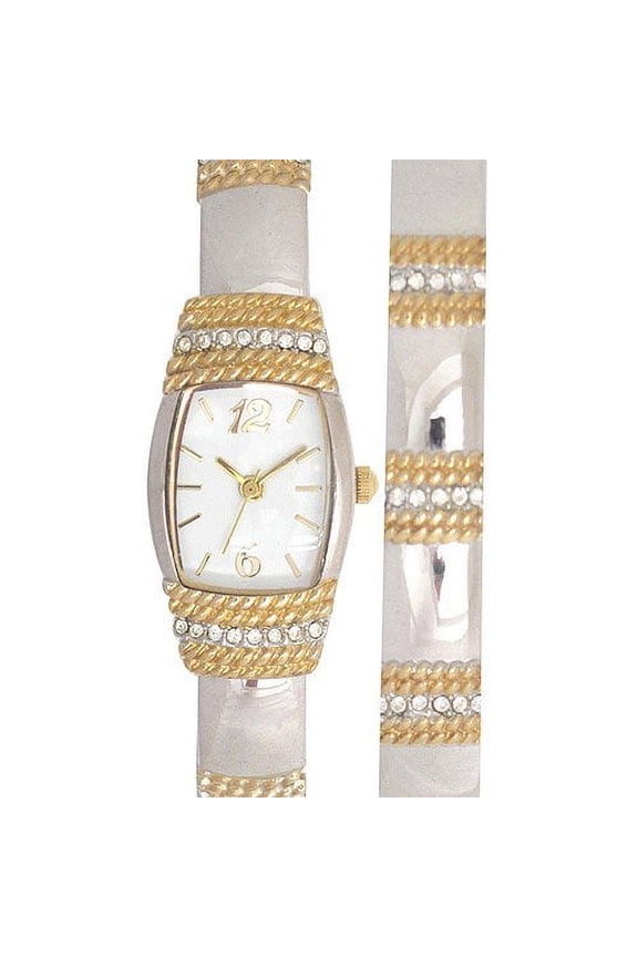 Womens Two-Tone Analog Quartz Watch and Bracelet Set  2-Piece Bangle Watch, Fashion Watch Gift Set for Her (EG9091ST)