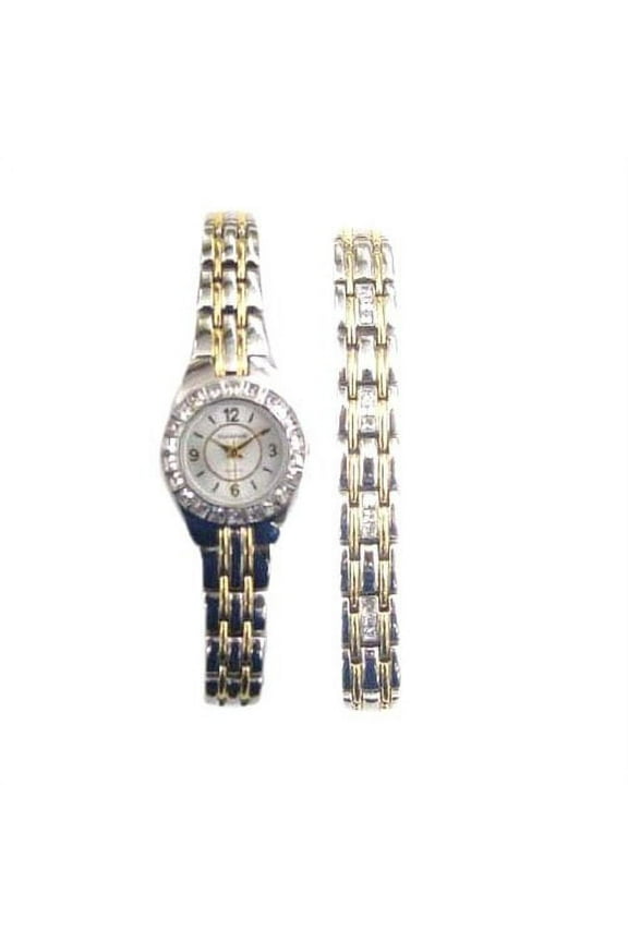 Adult Female Two-Tone Dress Watch and Bracelet Set (EG8073ST)