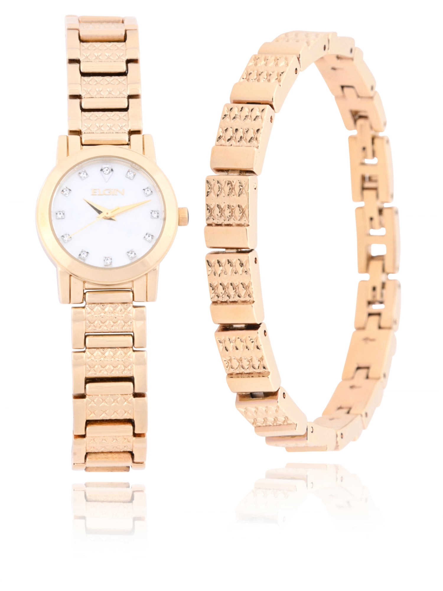 Elgin Adult Female Watch and Bracelet Set in Gold with Czech Stones and MOP Dial (EG180011ST)