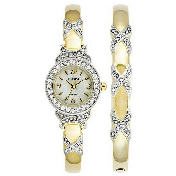 Elgin Adult Female XO Watch and Bracelet Bangle Set (EG7045ST)