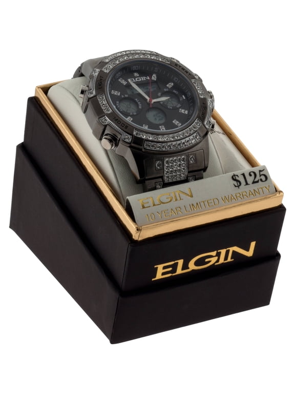 Adult Male Analog Digital Watch with Crystals in Gun Metal (FG160012GN)