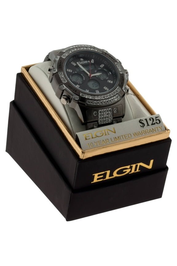 Adult Male Analog Digital Watch with Crystals in Gun Metal (FG160012GN)