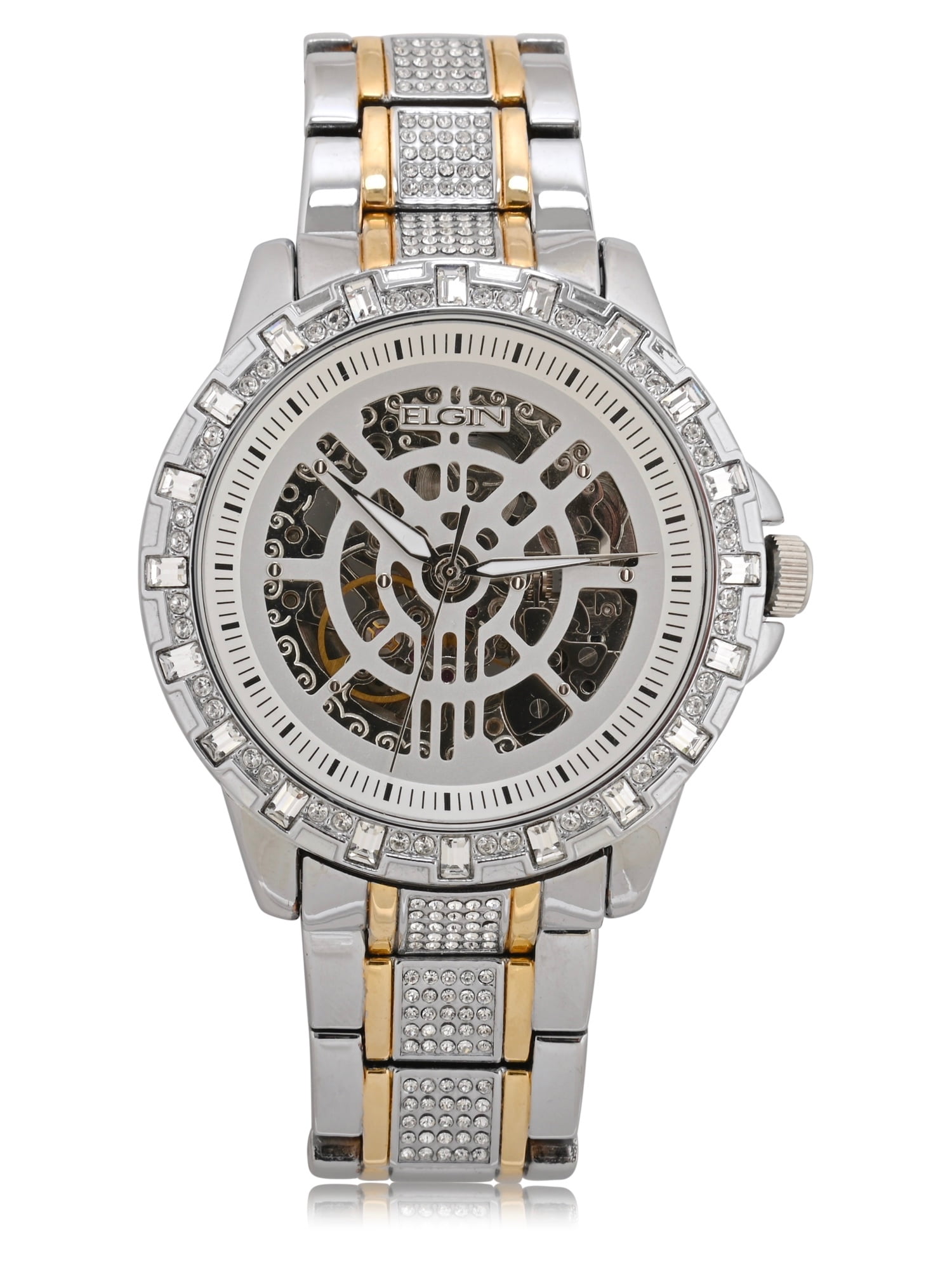 Analog Wristwatch Elgin Men's Skeleton Stainless Steel Automatic Watch  ELGIN MEN'S STAINLESS STEEL AUTOMATIC GOLD SKELETON WATCH FG9040