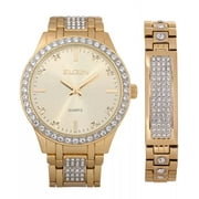 Elgin Adult Male Analog Watch and Bracelet Set in Gold Two-Tone with Crystals FG160016GTST
