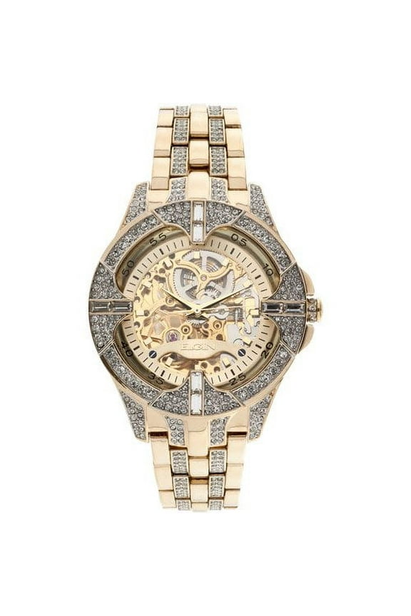 Adult Male Analog Watch in Gold and Crystals with Skeleton Dial (FG9919)