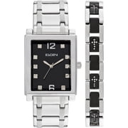 Elgin Quartz Analog Watch, Black Rectangle Dial, Silver and Black Bracelet, Mens (FG9060ST)