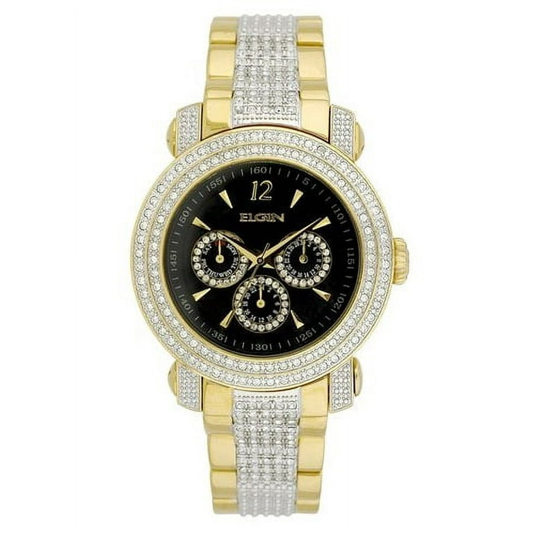 Elgin Adult Male Gents 3 Subdial Double Layer Watch Gold Tone FG507S