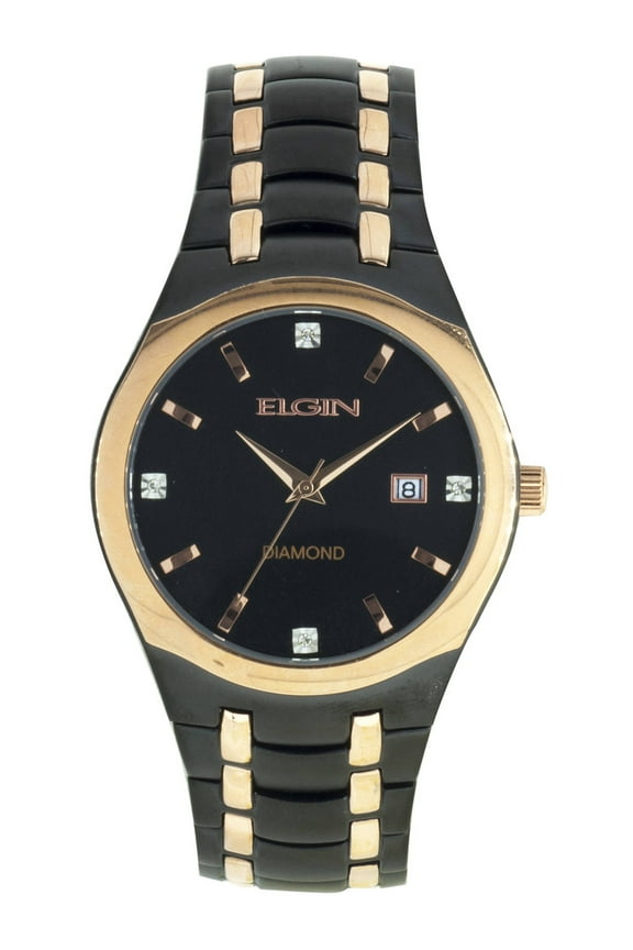 Adult Male Round Dial Analog Watch with Black and Rose Gold Bracelet (EG16007GTST)