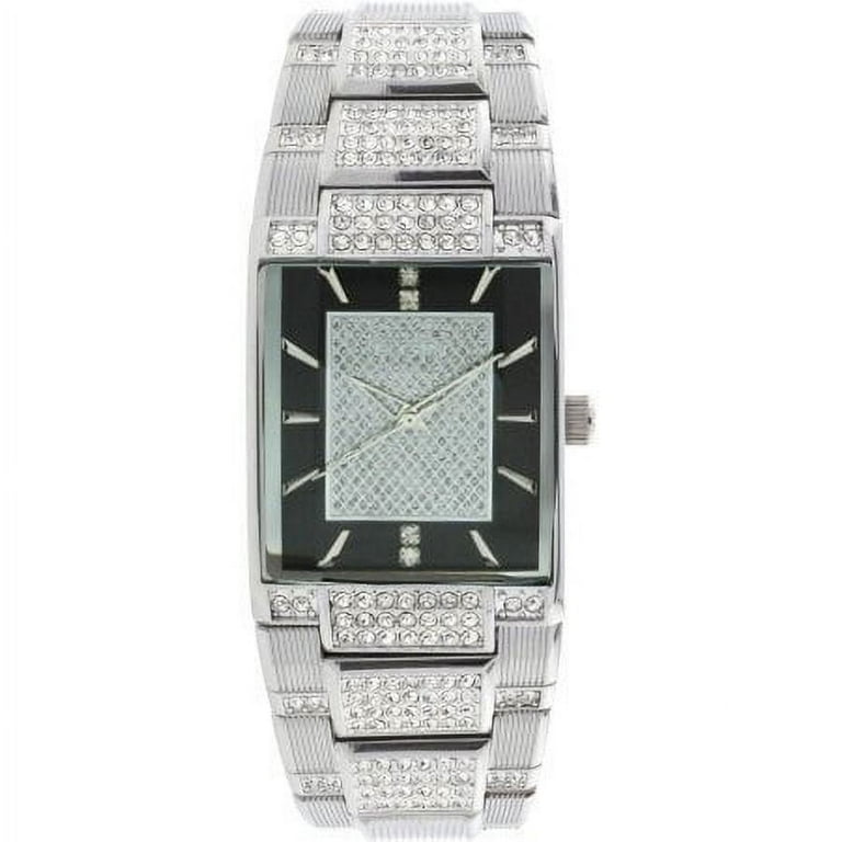 Elgin Adult Male Silver Tone Tank Watch with Pave Center Dial FG7029S