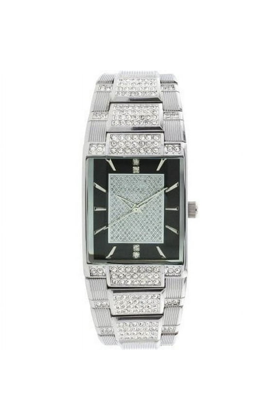 Adult Male Silver-Tone Tank Watch with Pave Center Dial - FG7029S