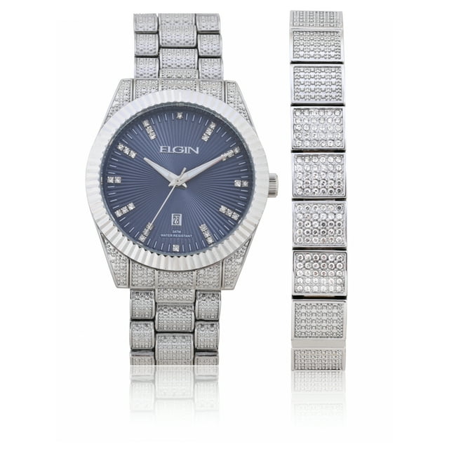 Elgin Adult Male Watch and Matching Bracelet Set in Silver and Blue