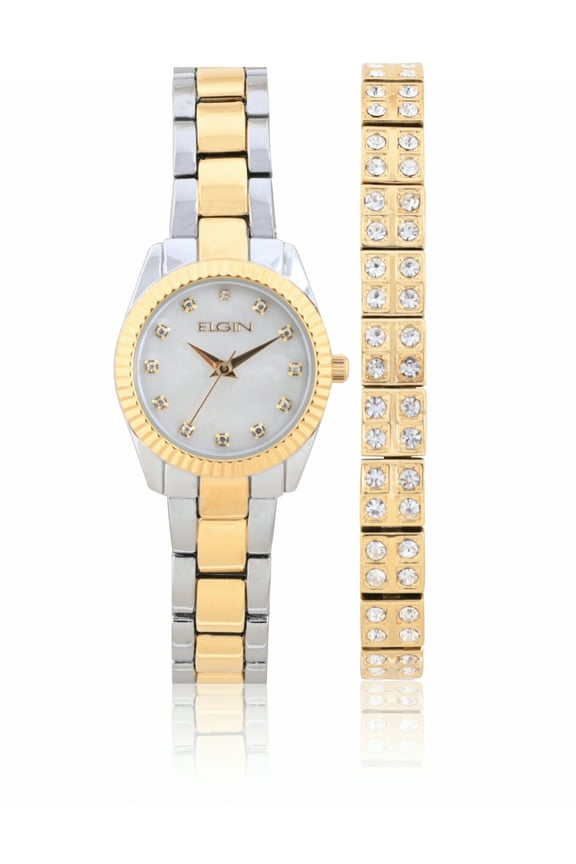 Adult Male Watch and Matching Bracelet Set in Silver and Gold in (EG170033ST)