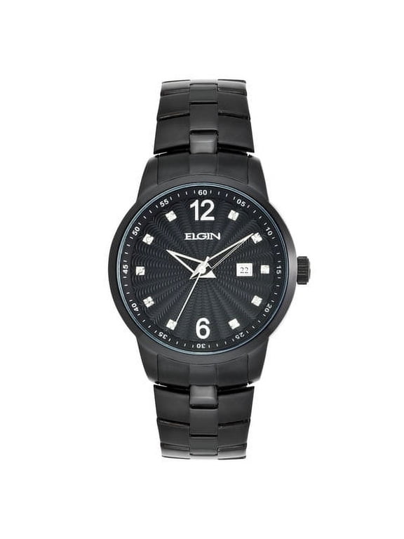 Adult Male Watch with Genuine Diamond Date Window in Black