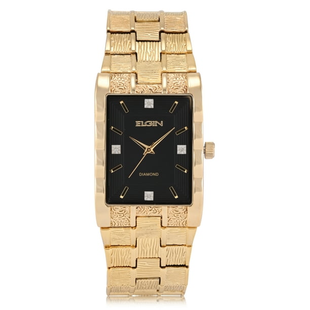 Elgin Adult Men's Tank Case Watch with Brushed Bark Bracelet and