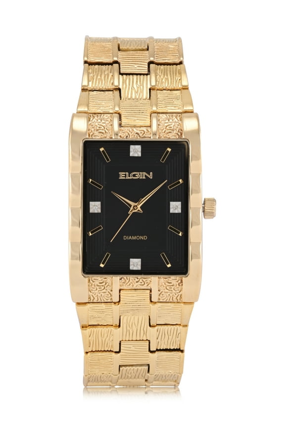 Adult Men's Tank Case Watch with Brushed Bark Bracelet and Diamond Dial. (FG180030)