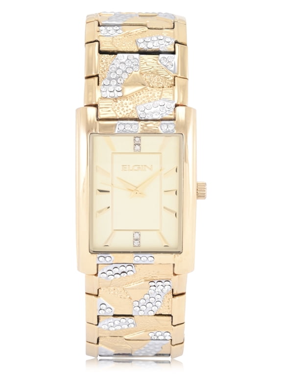 Adult Men's Tank Case Watch with Crystal and Brushed Bark Bracelet . (FG180033)