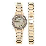 Elgin Gold Analog Watch with Rhinestone Bezel, Womens