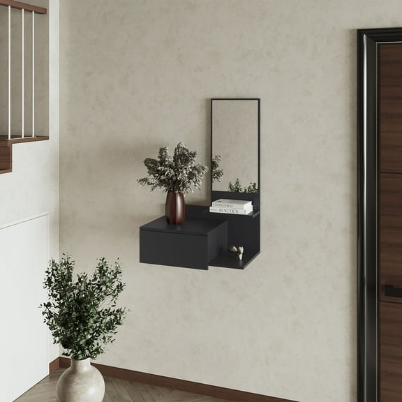 Elgin Floating Vanity with Included Mirror, Black
