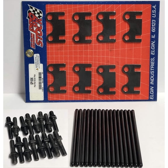 Elgin Industries 5/16" +.100" Long 7.900" Length Pushrods, Flat Guide Plates & 3/8" Rocker Arm Studs compatible with Chevy Small Block 400 350
