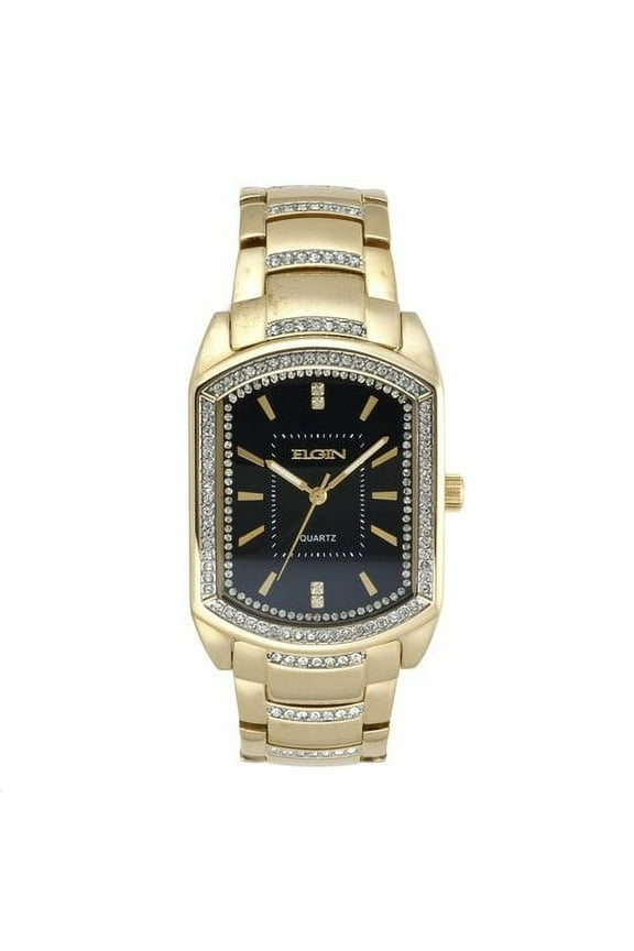 Men's 20mm Goldtone Tank Stainless Steel Wristwatch, Black Dial